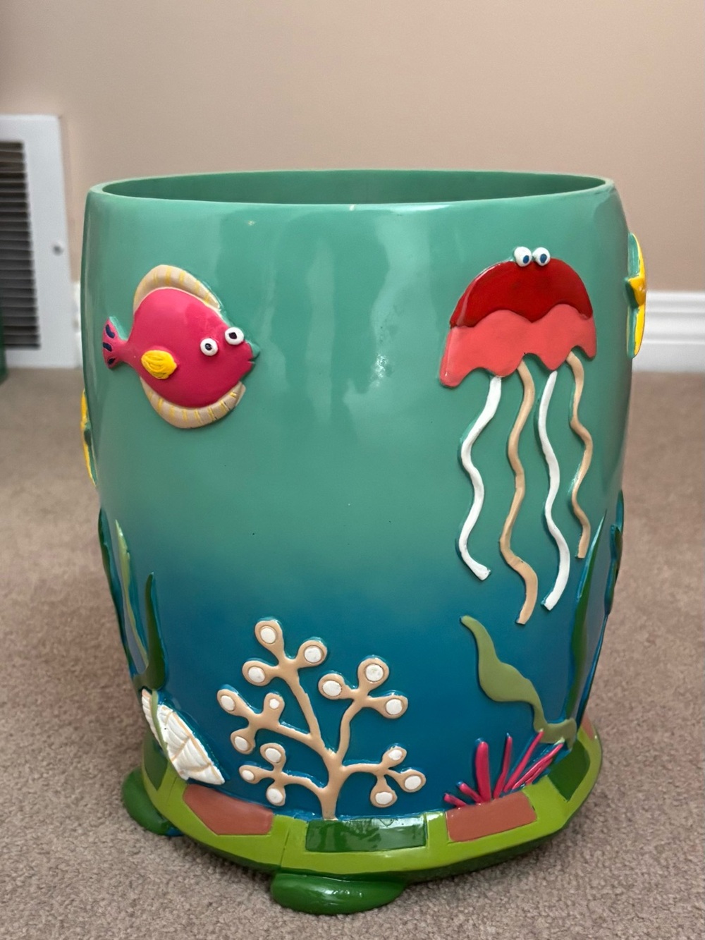 Ocean-Theme Ceramic waste container in Teal and Blue